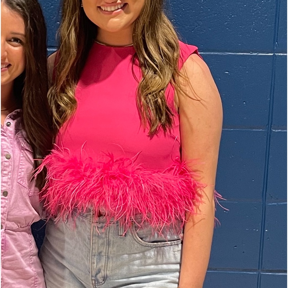 Pink, Long Cropped Feather Shirt